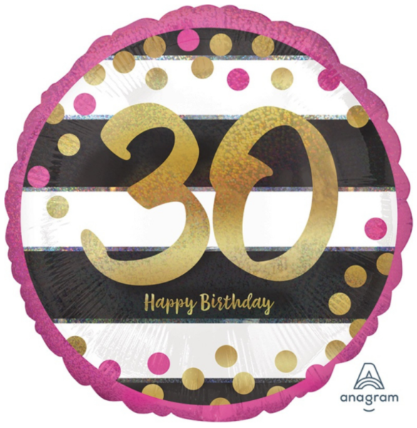 Folienballon - Happy Birthday: 30 - ø 45cm